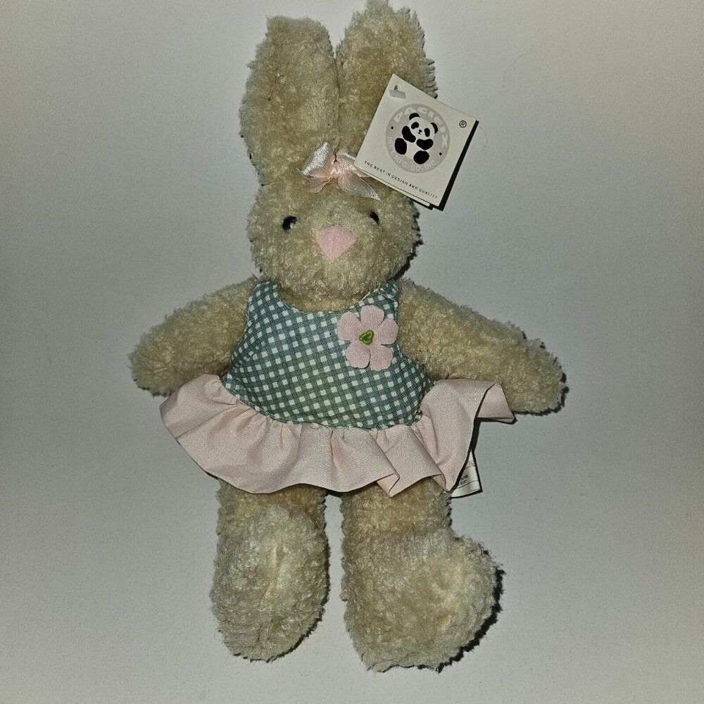 VTG Pacifix Tan Bunny Rabbit Plush Gingham Dress Stuffed Animal Toy Easter w/TAG